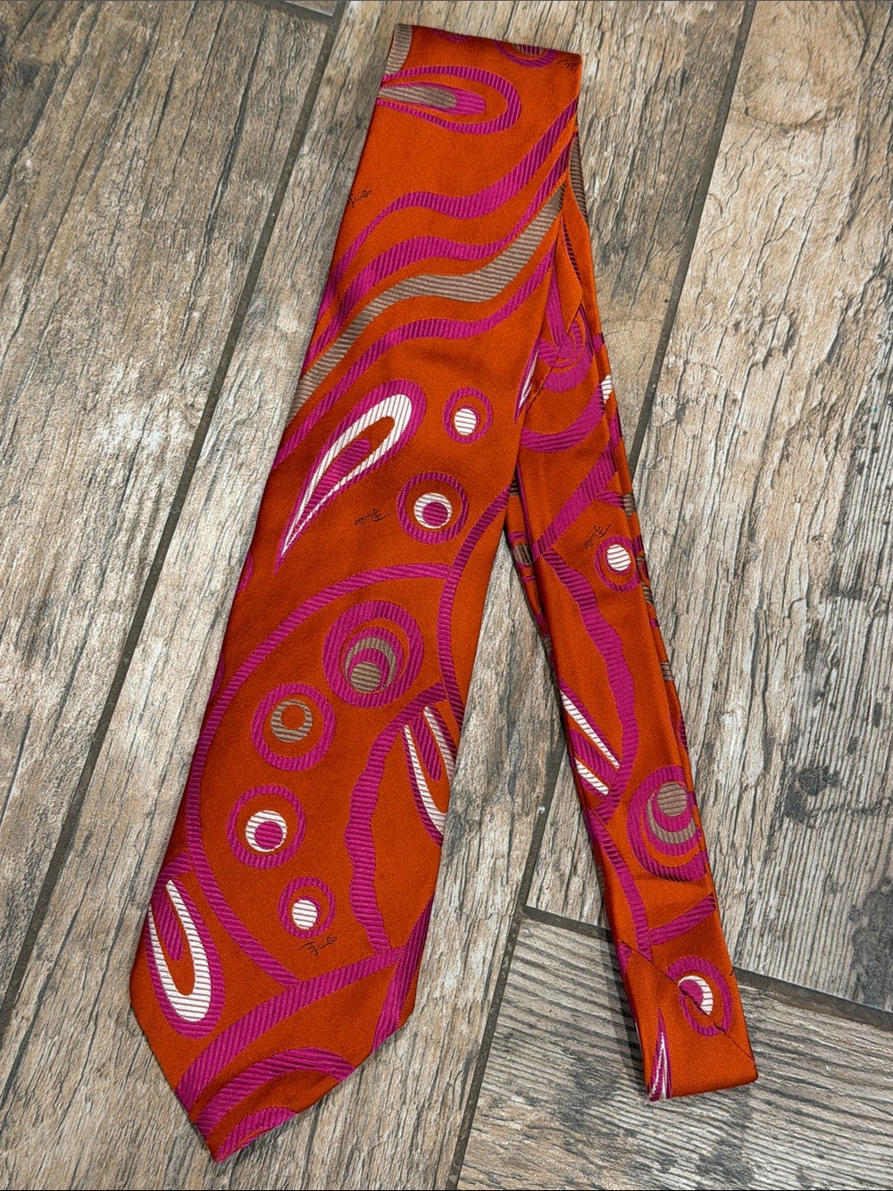 Emilio Pucci Firenze Silk Tie Geometric Abstract pink orange